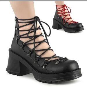 Demonia BRATTY-32 Black and Red Lace-Up Women's Boots